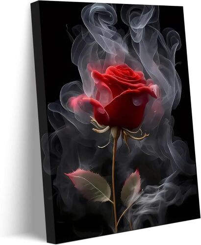 Romantic Red Rose Canvas Wall Art Abstract Smoke Rose Wall Decor Picture Modern Flower Poster Print Printing - Lot 651