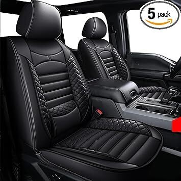 Seat Covers for Ford F150 2009-2024 2025 - F250/F350/F450 2017-2024 2025: 5 Seat Full Set Faux Leather Truck Seat Covers Car Cushion (Black) - Lot 626