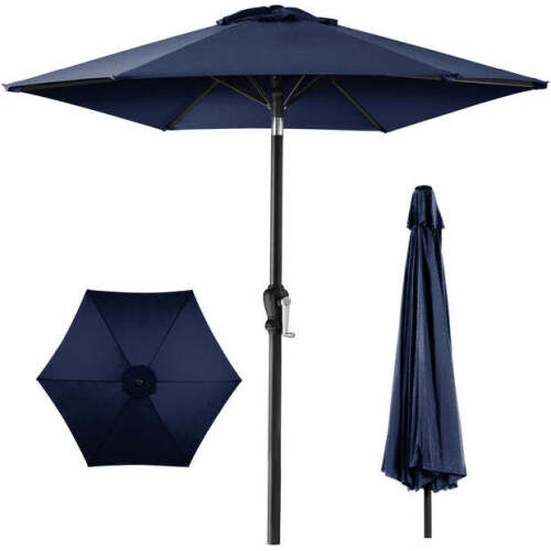 Outdoor Steel Market Patio Umbrella Decoration w/ Tilt, Crank Lift - 10ft - Lot 639