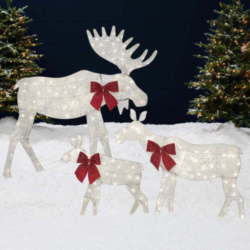 3-Piece Lighted 2D Christmas Moose Set Outdoor Decor w/ 195 LED Lights - 4ft - Lot 699