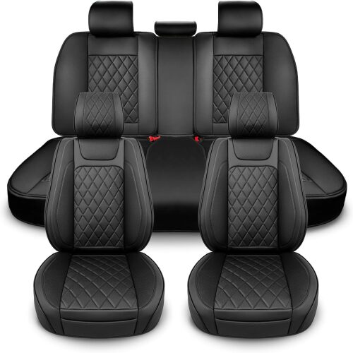 Leather Car Seat Covers Full Set,Unique Rear Design Easy to Install Car Seat Cover Protectors,Universal Full Surround Front Back Auto Seat Cover,Car Seat Cover for Sedan Cars Pick-up Trucks SUV - Lot 429