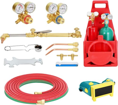 MIU-1516 Portable Oxygen Acetylene Torch Kit with Gas Tank, Professional Brazing Welding Cutting Torch Set Durable Metal ABS Design with Gauge Ideal for DIY Welding Projects and Metalwork - Lot 449
