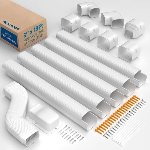 3" 19Ft Mini Split Line Set Cover with Flexible Duct, Upgrade PP Decorative Paintable Lineset Cover Kit, 39.37" per Straight Duct, for Minisplit, Air Conditioner, Central AC, HVAC - Lot 714