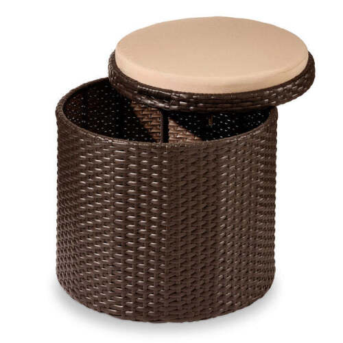 Round Wicker Ottoman, Multipurpose Furniture w/ Removable Cushion - Lot 633
