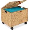 Mobile Water Hyacinth Rolling Filing Cabinet Storage Basket w/ Lid, Wheels - Thumbnail 1