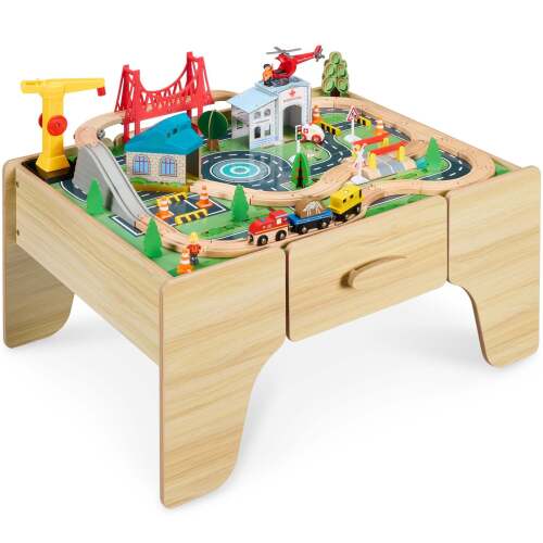 56 Piece Wooden Train Set Table for Kids w/Toy Storage Drawer - Lot 658