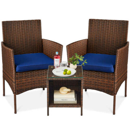 3-Piece Outdoor Patio Wicker Bistro Set w/ Side Storage Table - Lot 668