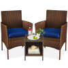 3-Piece Outdoor Patio Wicker Bistro Set w/ Side Storage Table - Thumbnail 1