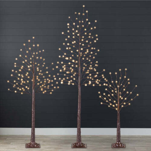 Set of 3 Lighted Twig Birch Trees, 4ft, 6ft, 8ft w/ 300 2-in-1 LEDs - Lot 693