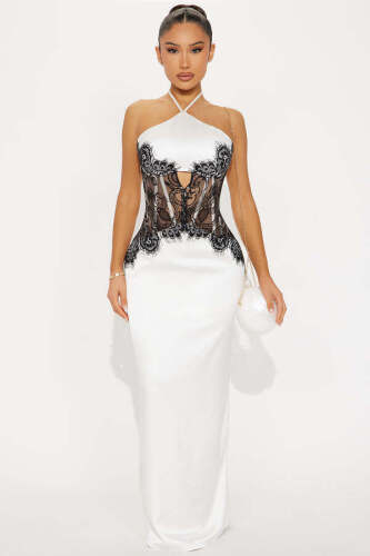 Andrea Satin Lace Maxi Dress - Lot 725