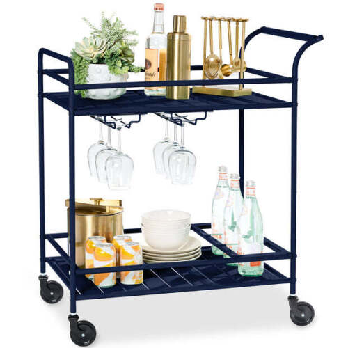 2-Tier Rolling Bar Cart Indoor/Outdoor w/ Shelves, Wine Rack, Locking Wheels - Lot 755