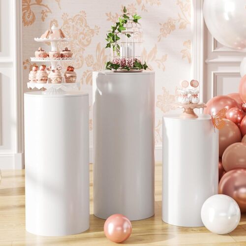 White Cylinder Pedestal Stands for Party- 3 Pieces , Large White Cake Stand, Pedestal Display Plinth Pillars for Wedding Ceremony Birthday Party Art Decor - Lot 726