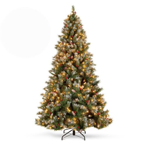 9' Pre-Lit Christmas Pine Tree w/ Pine Cones, Flocked Branch Tips, Berries - Lot 28