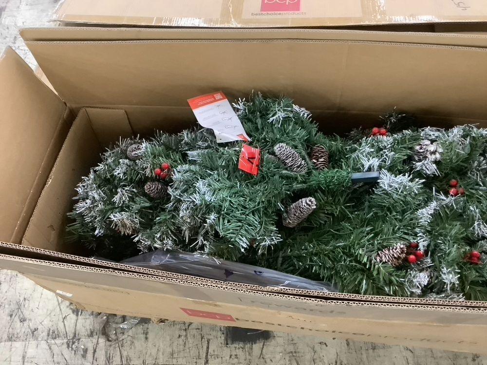 9' Pre-Lit Christmas Pine Tree w/ Pine Cones, Flocked Branch Tips, Berries - Image 4 - Lot 28