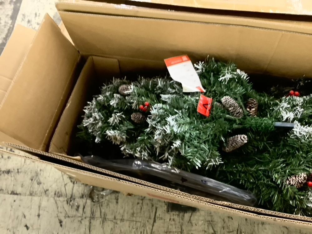 9' Pre-Lit Christmas Pine Tree w/ Pine Cones, Flocked Branch Tips, Berries - Image 2 - Lot 29