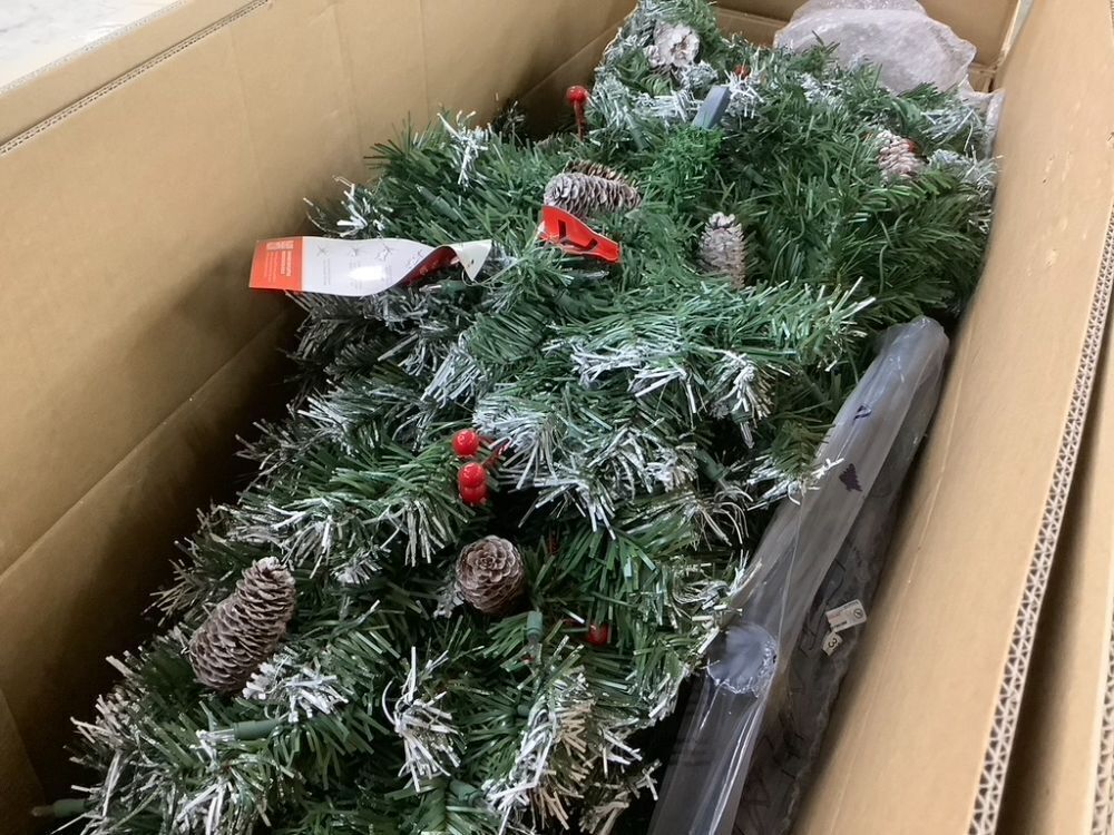 9' Pre-Lit Christmas Pine Tree w/ Pine Cones, Flocked Branch Tips, Berries - Image 6 - Lot 29