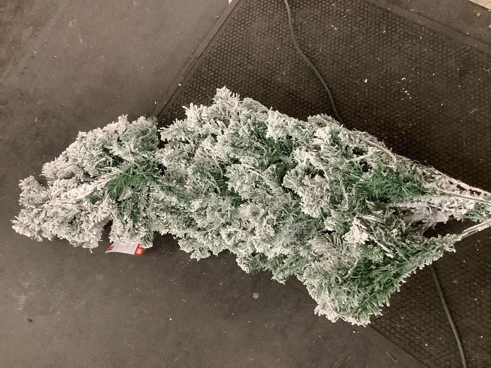7.5' Pre-Lit Snow Flocked Artificial Pine Christmas Tree w/ Multicolored Lights - Image 3 - Lot 31