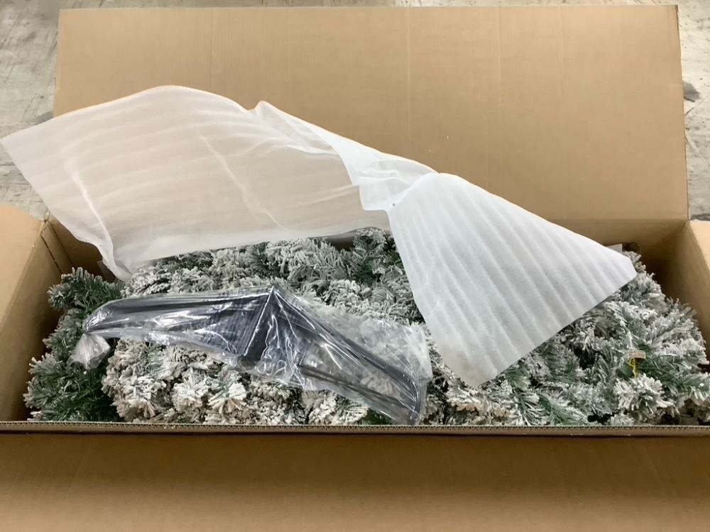 9' Pre-Lit Snow Flocked Artificial Pine Christmas Tree w/ Warm White Lights - Image 2 - Lot 32