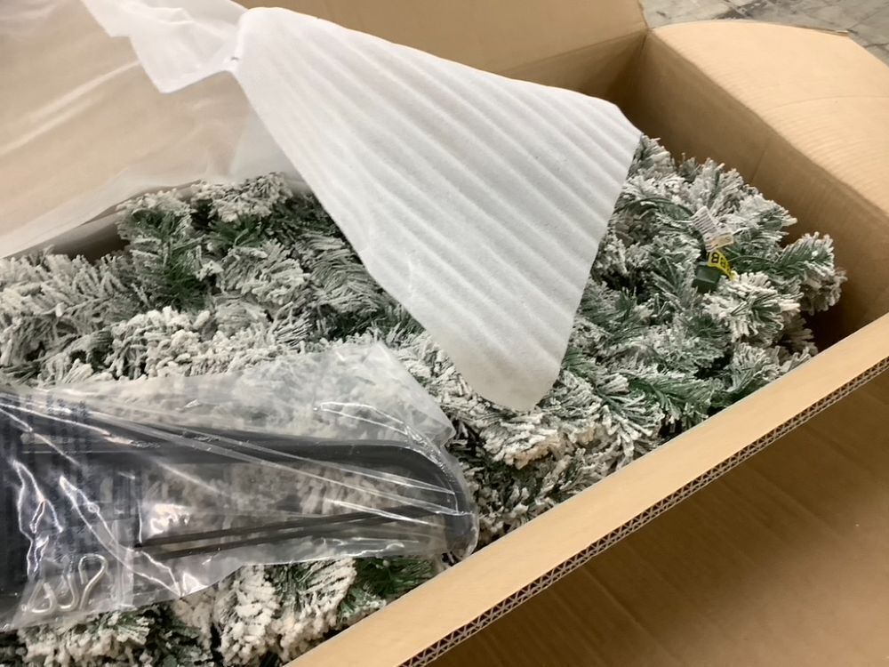 9' Pre-Lit Snow Flocked Artificial Pine Christmas Tree w/ Warm White Lights - Image 4 - Lot 32