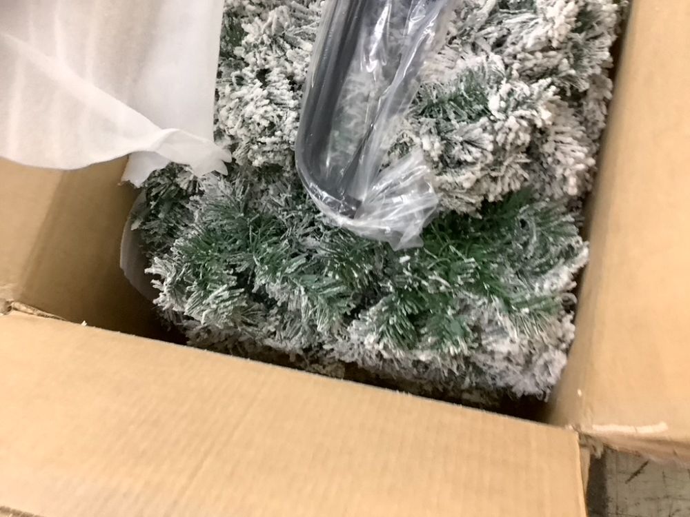 9' Pre-Lit Snow Flocked Artificial Pine Christmas Tree w/ Warm White Lights - Image 6 - Lot 32