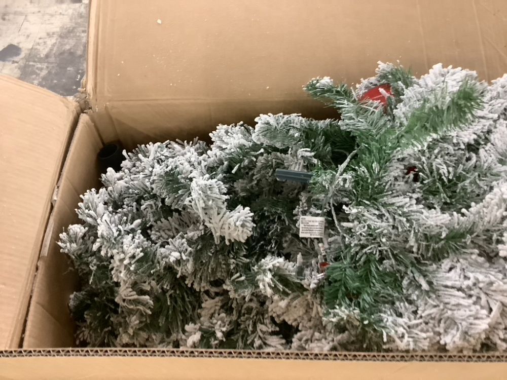 7.5' Pre-Lit Snow Flocked Artificial Pine Christmas Tree w/ Warm White Lights - Image 4 - Lot 45