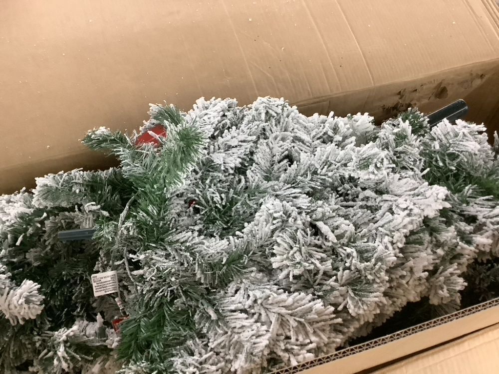 7.5' Pre-Lit Snow Flocked Artificial Pine Christmas Tree w/ Warm White Lights - Image 5 - Lot 45