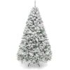 9' Snow Flocked Artificial Pine Christmas Tree w/ Foldable Metal Base - Thumbnail 1