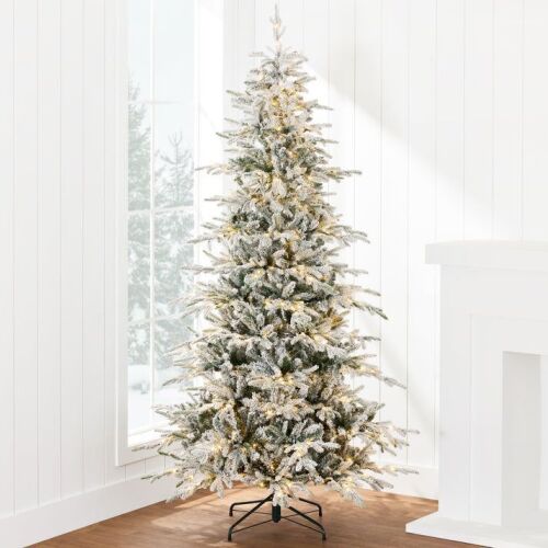 12' Pre-Lit Flocked Artificial Aspen Noble Fir Christmas Tree w/ Metal Stand - Lot 52
