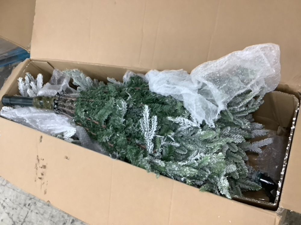 12' Pre-Lit Flocked Artificial Aspen Noble Fir Christmas Tree w/ Metal Stand - Image 6 - Lot 52