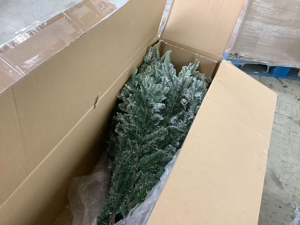 12' Pre-Lit Flocked Artificial Aspen Noble Fir Christmas Tree w/ Metal Stand - Image 8 - Lot 52