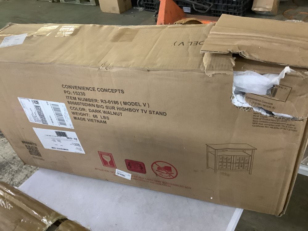 Convenience Concepts Big Sur 36 in. Dark Walnut Wood TV Stand Fits TVs Up to 40 in. with Storage Doors - Image 2 - Lot 67JF