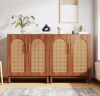 Alan Brown Wood 59 in. Sideboard Buffet Cabinet with Rattan 4-Doors - No Instructions - Thumbnail 1