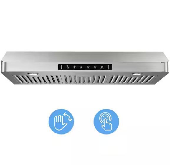 VIKIO 36 in. 900CFM Ducted Under Cabinet Range Hood in Stainless Steel with 3-Way Venting Removable LEDS and Gesture Control - Image 1 - Lot 100JF