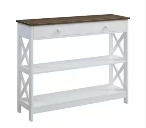 Convenience Concepts Oxford 39.5 in. L Driftwood and White 31.5 in. H Rectangle MDF Console Table with Drawer - Lot 101JF