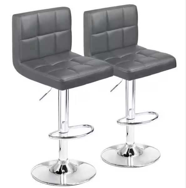 LACOO 33 in. - 44 in. Height Dark Gray Low Back Metal Adjustable Bar Stool with PU Leather-Seat 360° Swivel (Set of 2) - Image 1 - Lot 102JF