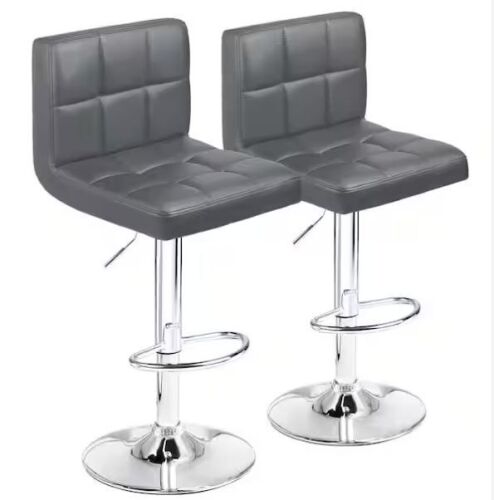 LACOO 33 in. - 44 in. Height Dark Gray Low Back Metal Adjustable Bar Stool with PU Leather-Seat 360° Swivel (Set of 2) - Lot 102JF