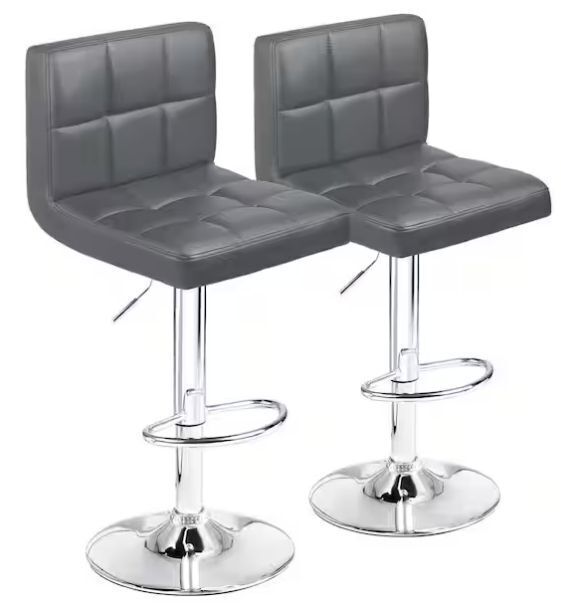LACOO 33 in. - 44 in. Height Dark Gray Low Back Metal Adjustable Bar Stool with PU Leather-Seat 360° Swivel (Set of 2) - Image 1 - Lot 103JF