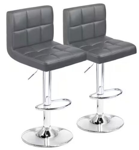 LACOO 33 in. - 44 in. Height Dark Gray Low Back Metal Adjustable Bar Stool with PU Leather-Seat 360° Swivel (Set of 2) - Lot 103JF