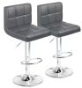 LACOO 33 in. - 44 in. Height Dark Gray Low Back Metal Adjustable Bar Stool with PU Leather-Seat 360° Swivel (Set of 2) - Thumbnail 1