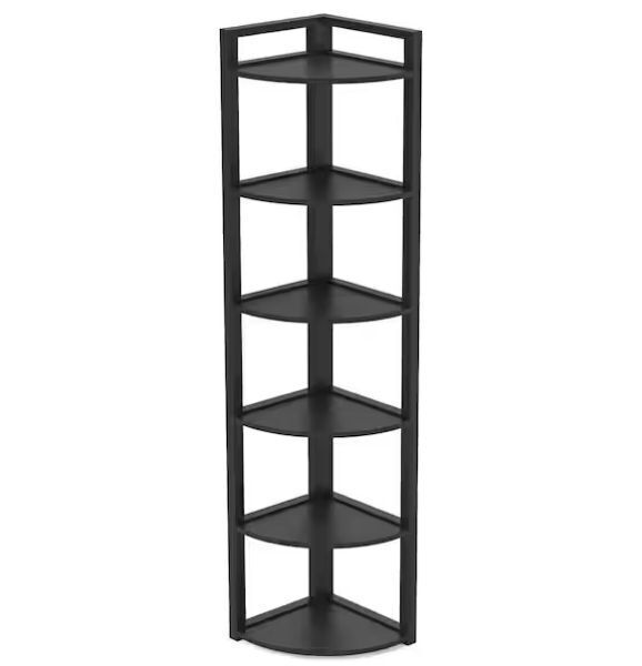 70.9 in. Tall Black Engineered Wood 6-Shelf Corner Bookcase - Image 1 - Lot 104JF