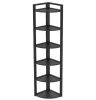 70.9 in. Tall Black Engineered Wood 6-Shelf Corner Bookcase - Thumbnail 1