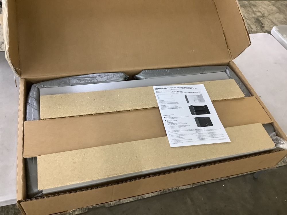 Prepac Elite Light Gray 32 in. Stackable Wall Storage Cabinet with Shelves and Doors - Image 2 - Lot 144JF