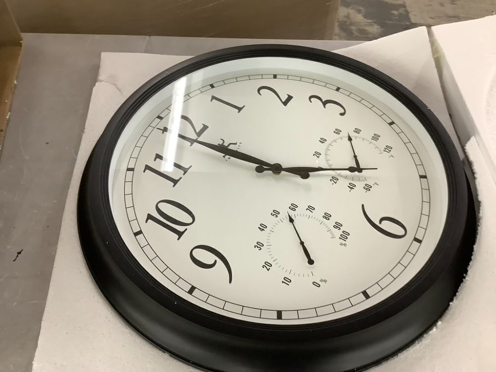 Infinity Instruments 24 Inch Classic Black Wall Thermometer Clock - Image 4 - Lot 174