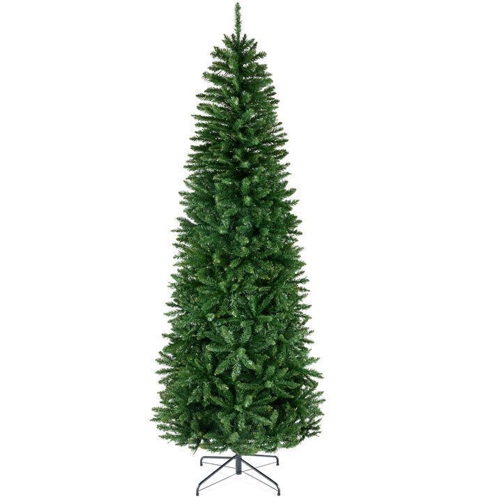 12' Unlit Spruce Pencil Christmas Tree w/ Folding Metal Base - Image 1 - Lot 179