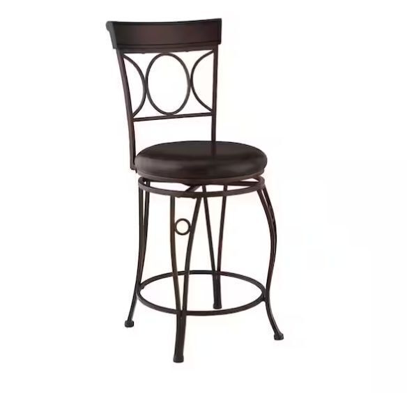 Linon Home Decor Henry Circle Back 24.25 in. Brown High Back Metal Counter Stool with Faux Leather Seat - Image 1 - Lot 324JF