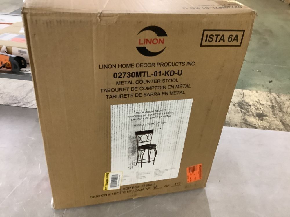 Linon Home Decor Henry Circle Back 24.25 in. Brown High Back Metal Counter Stool with Faux Leather Seat - Image 2 - Lot 324JF