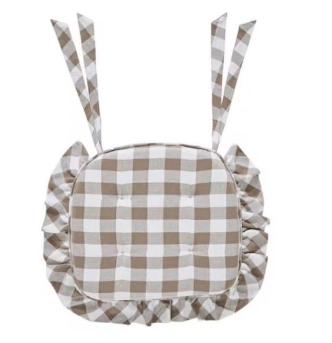 Lot of (3) VHC BRANDS Annie Portabella, Soft White Buffalo Check Ruffled Chair Pad - Lot 325JF