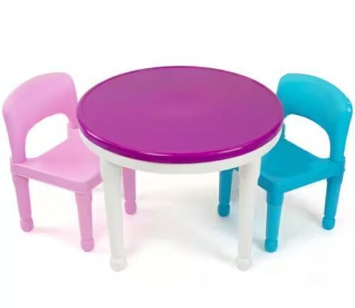 Humble Crew Bright Colors 2-in-1 Plastic Building Block-Compatible Kids Activity Table and 2 Chairs Set - Lot 328JF