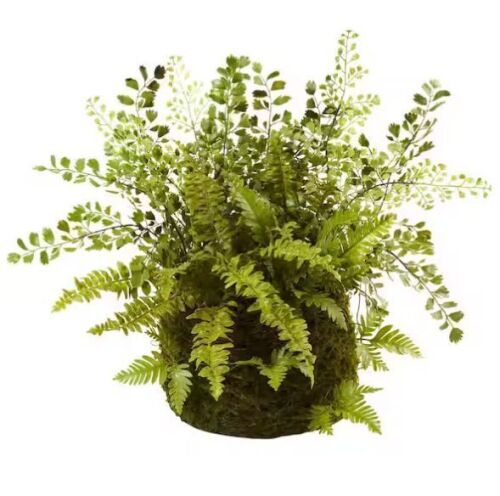 Nearly Natural Artificial Mixed Fern with Twig and Moss Basket - Lot 334JF
