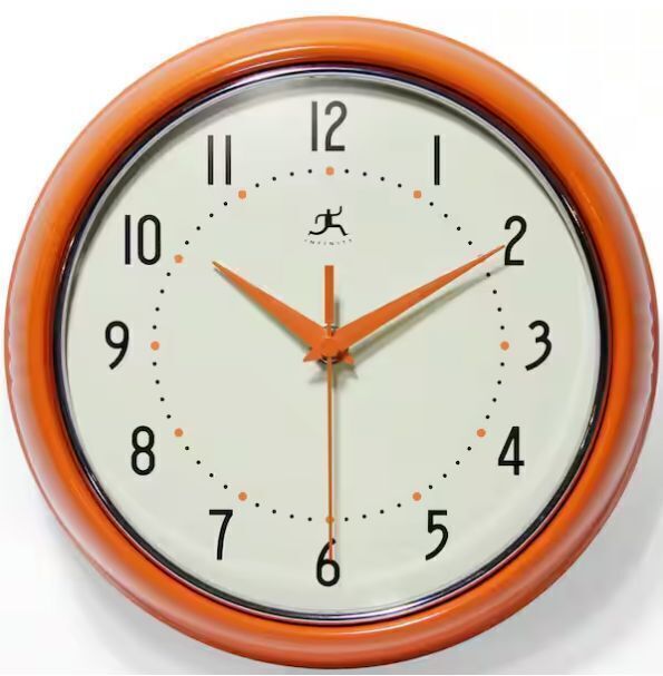 Infinity Instruments 9-1/2 in. Orange Retro Round Metal Wall Clock - Image 1 - Lot 338JF